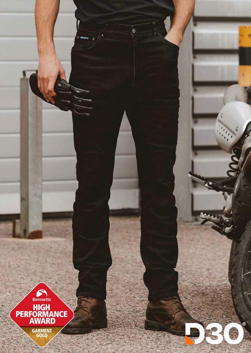 SK11/AAA Mens Slim-Fit Black Soft-wash Motorcycle Jean